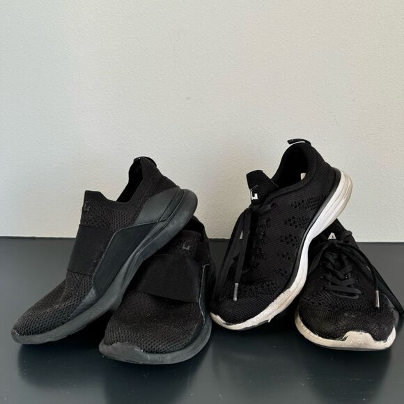 Lot Bundle of 2 APL pull On Lace Up Black White Running Gym Sneakers Size 5.5 - Picture 1 of 13